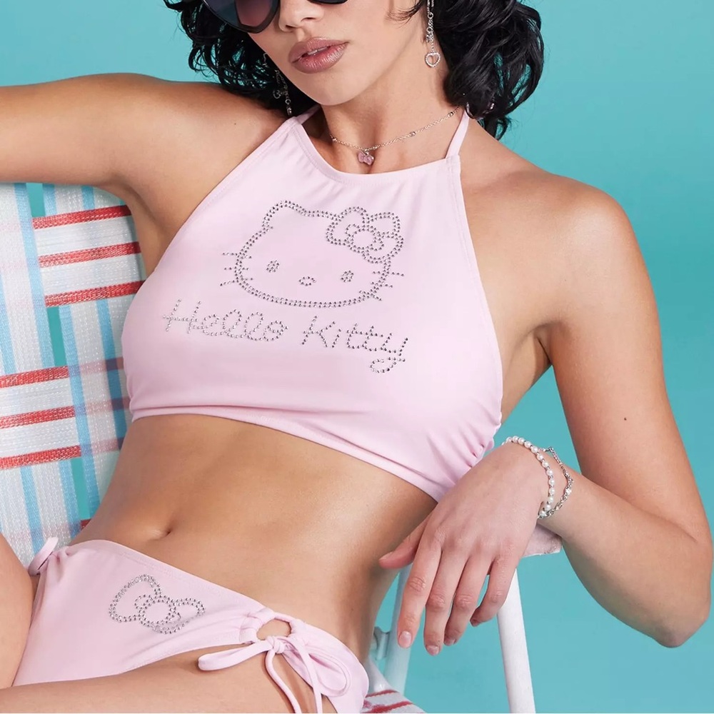 Hello Kitty Rhinestone Halter‎ Swim Top & Bottoms (Full Set) Hot Topic Sanrio